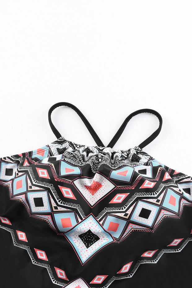 Geometric Print Tie Back One-Piece Swimsuit