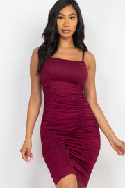 Double Ruched Front And Ruched Back Detail Mini Dress