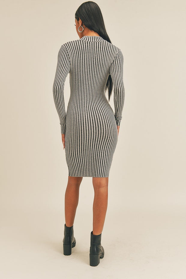 Long Sleeve Stripe Print Midi Dress