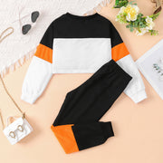 Color Block Round Neck Long Sleeve Top and Pants Set