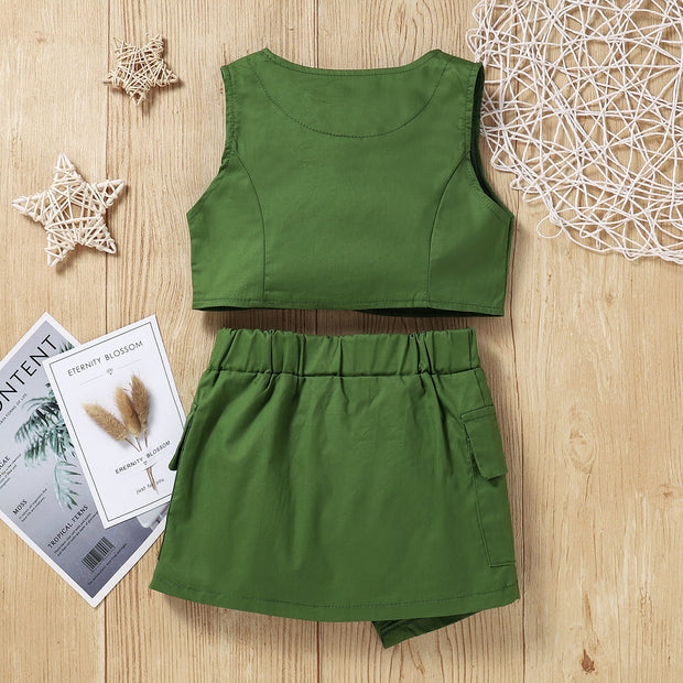 Buttoned V-Neck Tank and Skirt Set