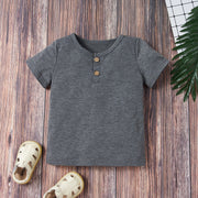 Round Neck Buttoned T-Shirt and Shorts Set